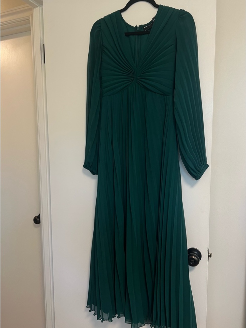 ASOS Emerald Green Pleated Long-Sleeve Maxi Dress - Picture 1 of 3